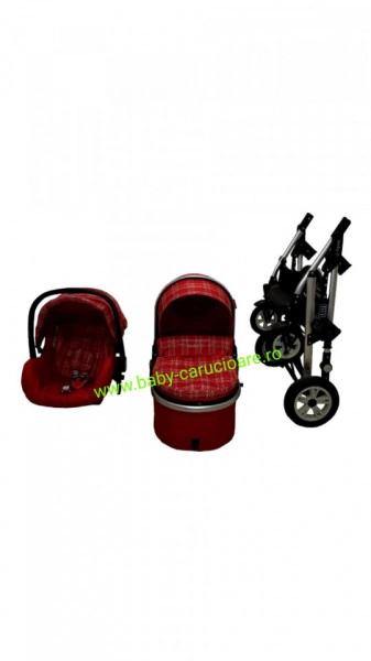 Cărucior nou născut 3 in 1 +geantă multifuncționala+ plasă pentru insecte Baby Care 531 Roșu Design - Img 8