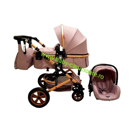 Cărucior nou născut 3 in 1 +geantă multifuncționala+ plasă pentru insecte Baby Care 530 Grey Gold - Img 6