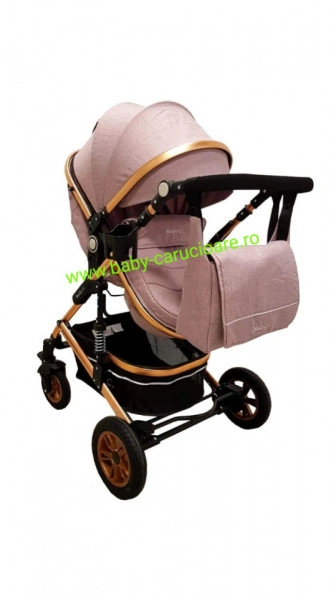 Cărucior nou născut 3 in 1 +geantă multifuncționala +plasă pentru insecte Baby Care 531 Gold Grey - Img 6