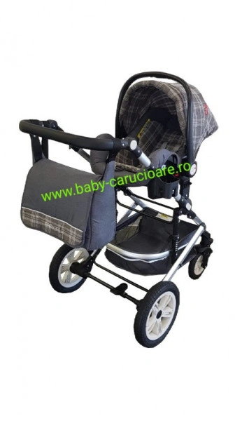 Carucior nou născut 3 in 1+ geantă multifuncționala +plasă pentru insecte Baby Care S 530 Grey Design - Img 4