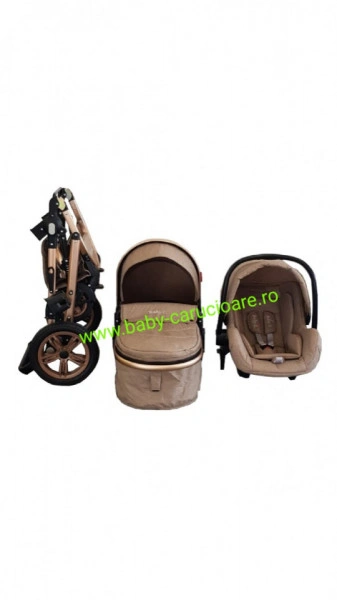 Cărucior nou născut 3 in 1 +geantă multifuncționala +plasă pentru insecte Baby Care S 530 Dark Capuccino - Img 7