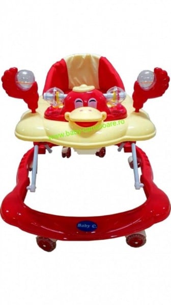 Premergător cu roți din silicon Baby Care ratusca- rosu