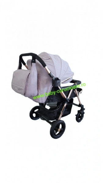 Cărucior nou născut 2 in 1+geantă multifuncționala+plasă pentru insecte Baby Care 511 Grey Gold - Img 2