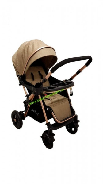 Cărucior nou născut 2 in 1+geanta multifuncționala+plasă pentru insecte Baby Care 511 Capuccino - Img 7