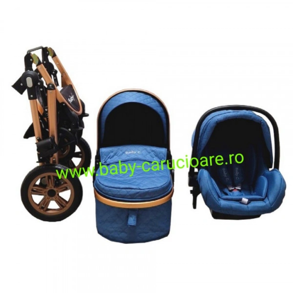 Cărucior-nou-născut-3-in-1-Baby-C-geantă-multifuncționala-plasă-pentru-insecte-cod-S-530-Albastru-Design-1 - Img 4