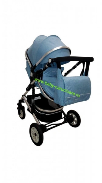 Cărucior nou născut 3 in 1 +geantă multifuncționala+ plasă pentru insecte Baby Care 531 Albastru - Img 5