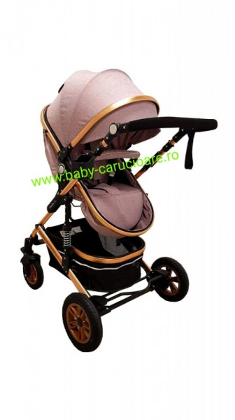 Cărucior nou născut 3 in 1 +geantă multifuncționala +plasă pentru insecte Baby Care 531 Gold Grey - Img 7