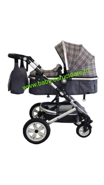 Carucior nou născut 3 in 1+ geantă multifuncționala +plasă pentru insecte Baby Care S 530 Grey Design - Img 5
