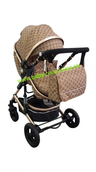 Carucior nou născut 3 in 1 + geantă multifuncționala+plasă pentru insecte Baby Care 531 Capuccino Bambucci - Img 4