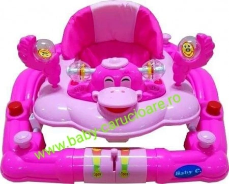 Premergator balansoar 2 in 1 cu roți din silicon Baby Care Ratusca Roz - Img 3