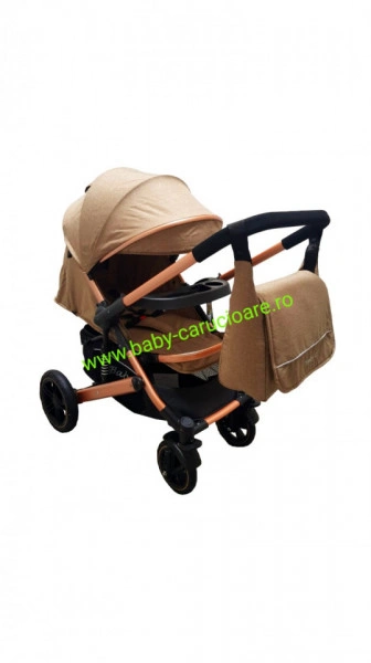 Cărucior nou născut 2 in 1+geantă multifuncționala+plasă pentru insecte Baby Care 512 Dark Capuccino - Img 2