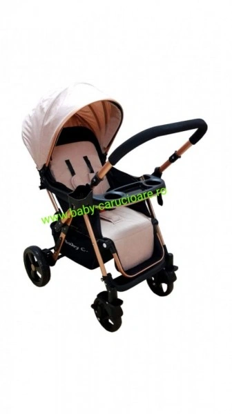 Cărucior nou născut 2 in 1 +plasă pentru insecte Baby Care 511 Crem Gold - Img 3