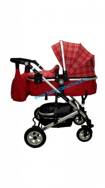 Cărucior nou născut 3 in 1 +geantă multifuncționala+ plasă pentru insecte Baby Care 531 Roșu Design - Img 4