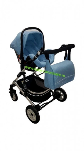 Cărucior nou născut 3 in 1 +geantă multifuncționala+ plasă pentru insecte Baby Care 531 Albastru - Img 6