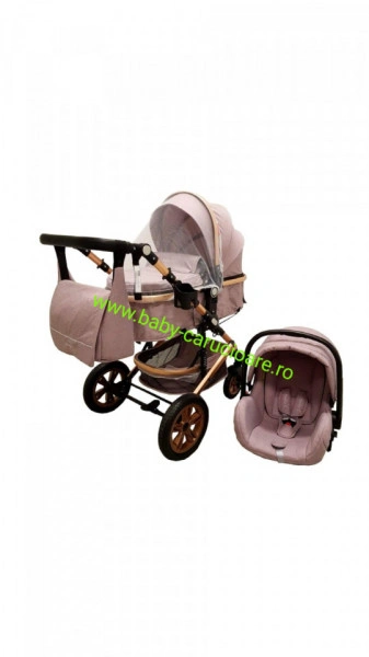 Cărucior nou născut 3 in 1 +geantă multifuncționala+ plasă pentru insecte Baby Care 530 Grey Gold - Img 8