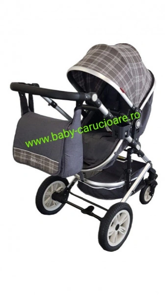 Carucior nou născut 3 in 1+ geantă multifuncționala +plasă pentru insecte Baby Care S 530 Grey Design - Img 6