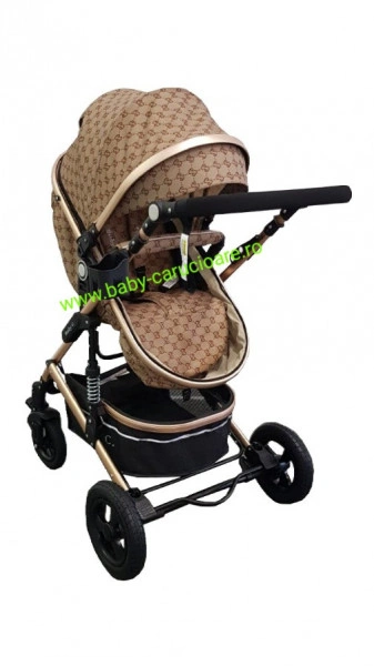 Carucior nou născut 3 in 1 + geantă multifuncționala+plasă pentru insecte Baby Care 531 Capuccino Bambucci - Img 5