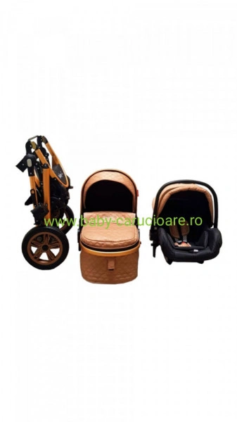 Cărucior nou născut 3 in 1 +geantă multifuncționala+ plasă pentru insecte Baby Care 530 Capuccino Design - Img 2