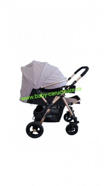 Cărucior nou născut 2 in 1+geantă multifuncționala+plasă pentru insecte Baby Care 511 Grey Gold - Img 4