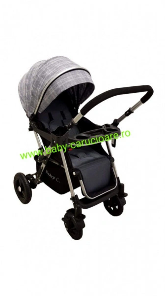 Cărucior nou născut 2 in 1 +geanta multifuncționala+plasă pentru insecte Baby Care 511 Grey Design - Img 7