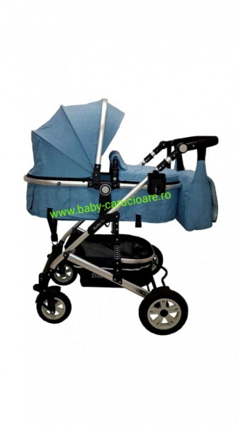 Cărucior nou născut 3 in 1 +geantă multifuncționala+ plasă pentru insecte Baby Care 531 Albastru - Img 2