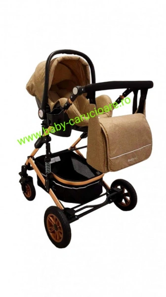 Cărucior nou născut 3 in 1 +geantă multifuncționala +plasă pentru insecte Baby Care 531 Dark Capuccino - Img 6