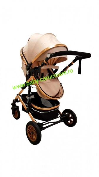 Cărucior nou născut 3 in 1+geantă multifuncționala+plasă pentru insecte Baby Care 531 Gold Crem - Img 4