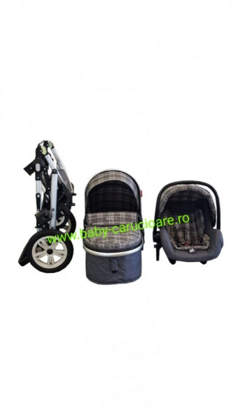 Carucior nou născut 3 in 1+ geantă multifuncționala +plasă pentru insecte Baby Care S 530 Grey Design - Img 7