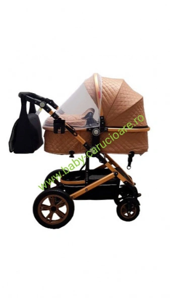 Cărucior nou născut 3 in 1 +geantă multifuncționala+ plasă pentru insecte Baby Care 530 Capuccino Design - Img 3