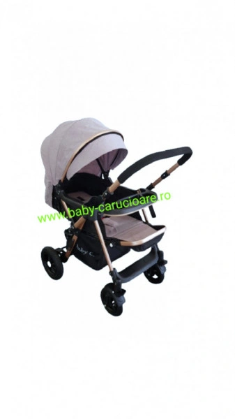 Cărucior nou născut 2 in 1+geantă multifuncționala+plasă pentru insecte Baby Care 511 Grey Gold - Img 5