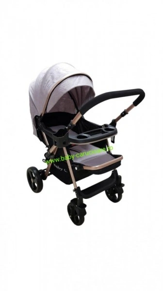 Cărucior nou născut 2 in 1 +plasă pentru insecte Baby Care 511 Grey Gold - Img 2