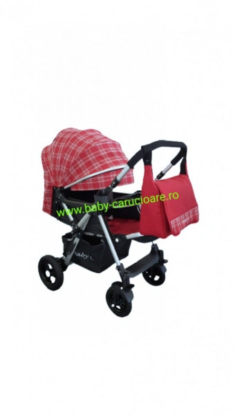 Cărucior nou născut 2 in 1+geanta multifuncționala+plasă pentru insecte Baby Care 511 Roșu Design - Img 3