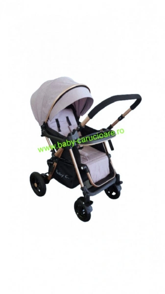 Cărucior nou născut 2 in 1+geantă multifuncționala+plasă pentru insecte Baby Care 511 Grey Gold - Img 6