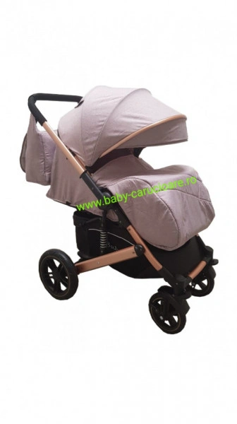 Cărucior nou născut 2 in 1+geantă multifuncționala+plasă pentru insecte Baby Care 512 Beige - Img 3