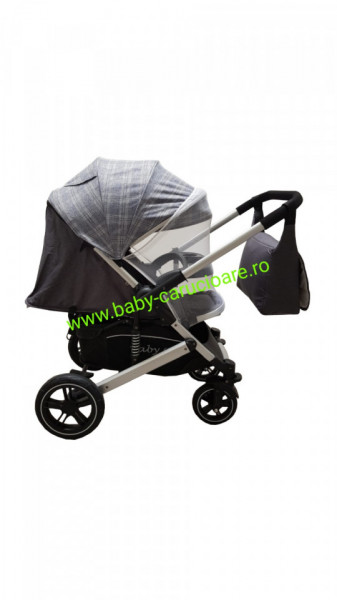 Cărucior nou născut 2 in 1+geantă multifuncționala+plasă pentru insecte Baby Care 512 Grey Design