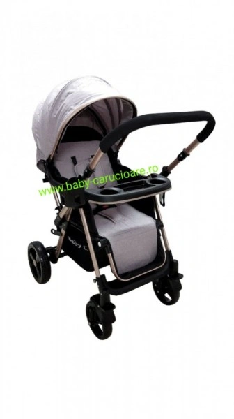 Cărucior nou născut 2 in 1 +plasă pentru insecte Baby Care 511 Grey Gold - Img 3