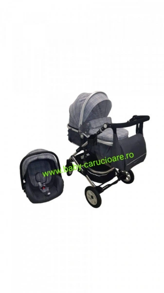 Cărucior nou născut 3 in 1 +geantă multifuncționala+ plasă pentru insecte Baby Care 531 Grey Design - Img 2