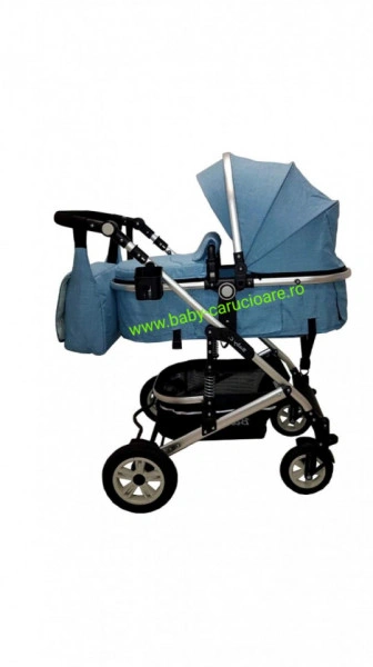 Cărucior nou născut 3 in 1 +geantă multifuncționala+ plasă pentru insecte Baby Care 531 Albastru - Img 3
