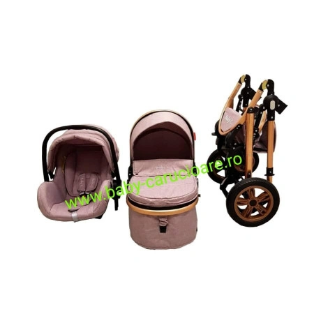Cărucior nou născut 3 in 1 +geantă multifuncționala+ plasă pentru insecte Baby Care 530 Grey Gold - Img 2