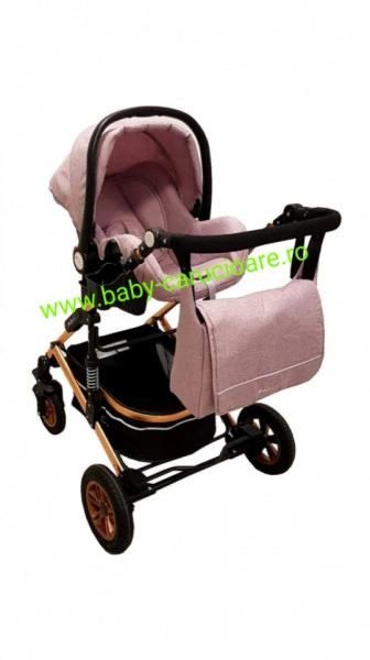 Cărucior nou născut 3 in 1 +geantă multifuncționala +plasă pentru insecte Baby Care 531 Gold Grey - Img 2