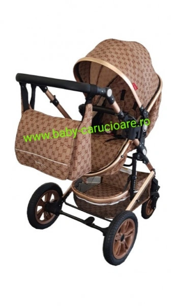 Carucior nou născut 3 in 1 + geantă multifuncționala+plasă pentru insecte Baby Care S 530 Capuccino Bambucci - Img 6