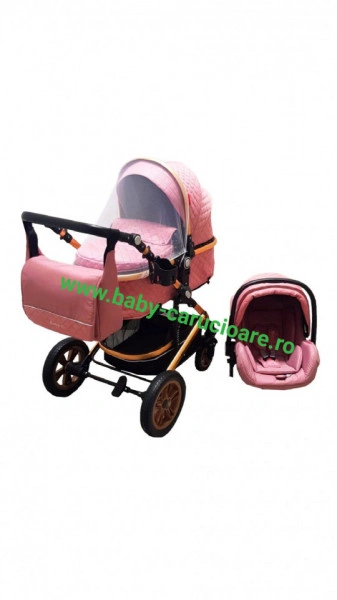 Carucior nou născut 3 in 1+ geantă multifuncționala +plasă pentru insecte Baby Care S 530 Roz Design - Img 2