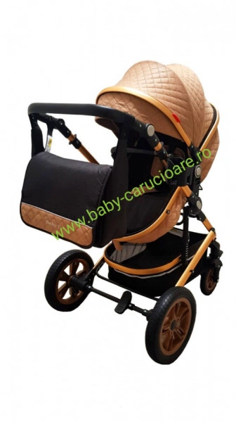 Cărucior nou născut 3 in 1 +geantă multifuncționala+ plasă pentru insecte Baby Care 530 Capuccino Design - Img 4