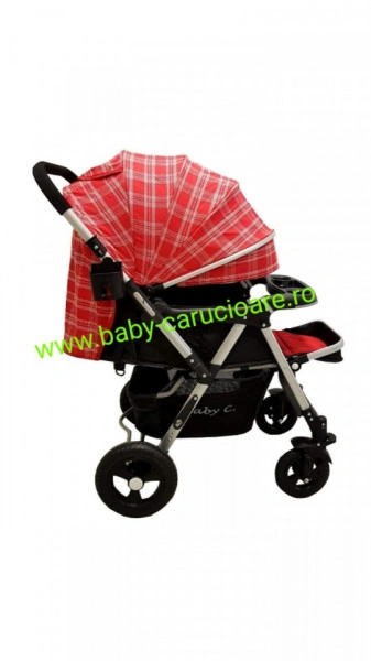Cărucior nou născut 2 in 1+geanta multifuncționala+plasă pentru insecte Baby Care 511 Roșu Design - Img 4