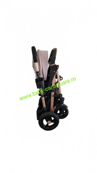 Cărucior nou născut 2 in 1+geantă multifuncționala+plasă pentru insecte Baby Care 511 Grey Gold - Img 7
