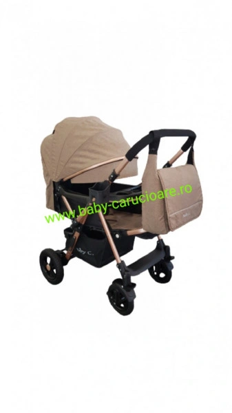 Cărucior nou născut 2 in 1+geanta multifuncționala+plasă pentru insecte Baby Care 511 Capuccino - Img 2