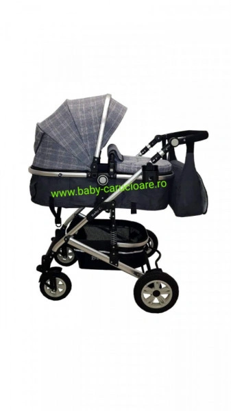 Cărucior nou născut 3 in 1 +geantă multifuncționala+ plasă pentru insecte Baby Care 531 Grey Design - Img 3
