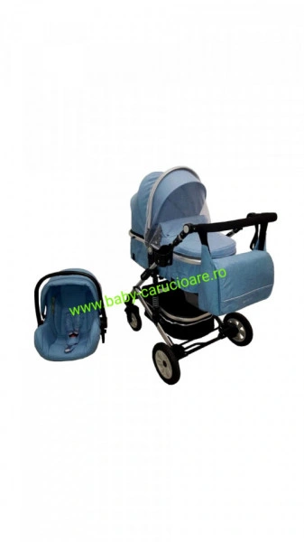 Cărucior nou născut 3 in 1 +geantă multifuncționala+ plasă pentru insecte Baby Care 531 Albastru - Img 4