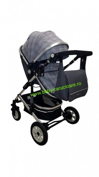 Cărucior nou născut 3 in 1 +geantă multifuncționala+ plasă pentru insecte Baby Care 531 Grey Design - Img 6