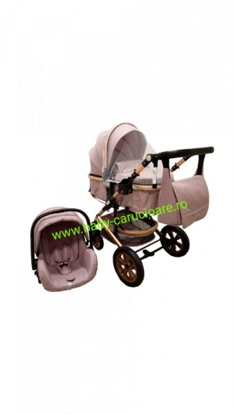 Cărucior nou născut 3 in 1 +geantă multifuncționala+ plasă pentru insecte Baby Care 530 Grey Gold - Img 3